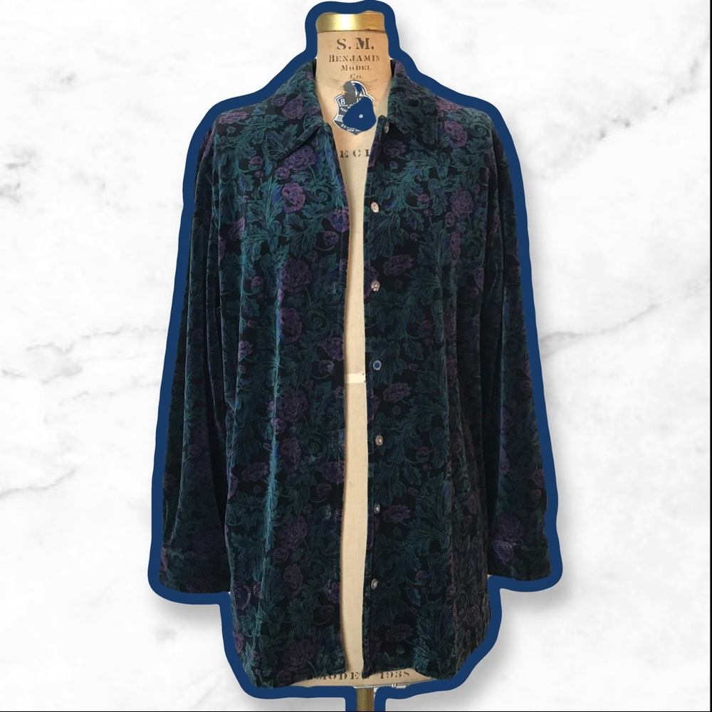 Talbots Velvet Floral Duster Sz M 90s Vtg